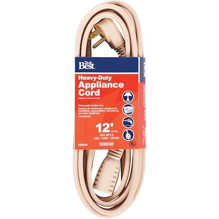 All-Source 12 Ft. 14/3 15A Heavy-Duty Appliance Cord AC-PT3143-12-BG